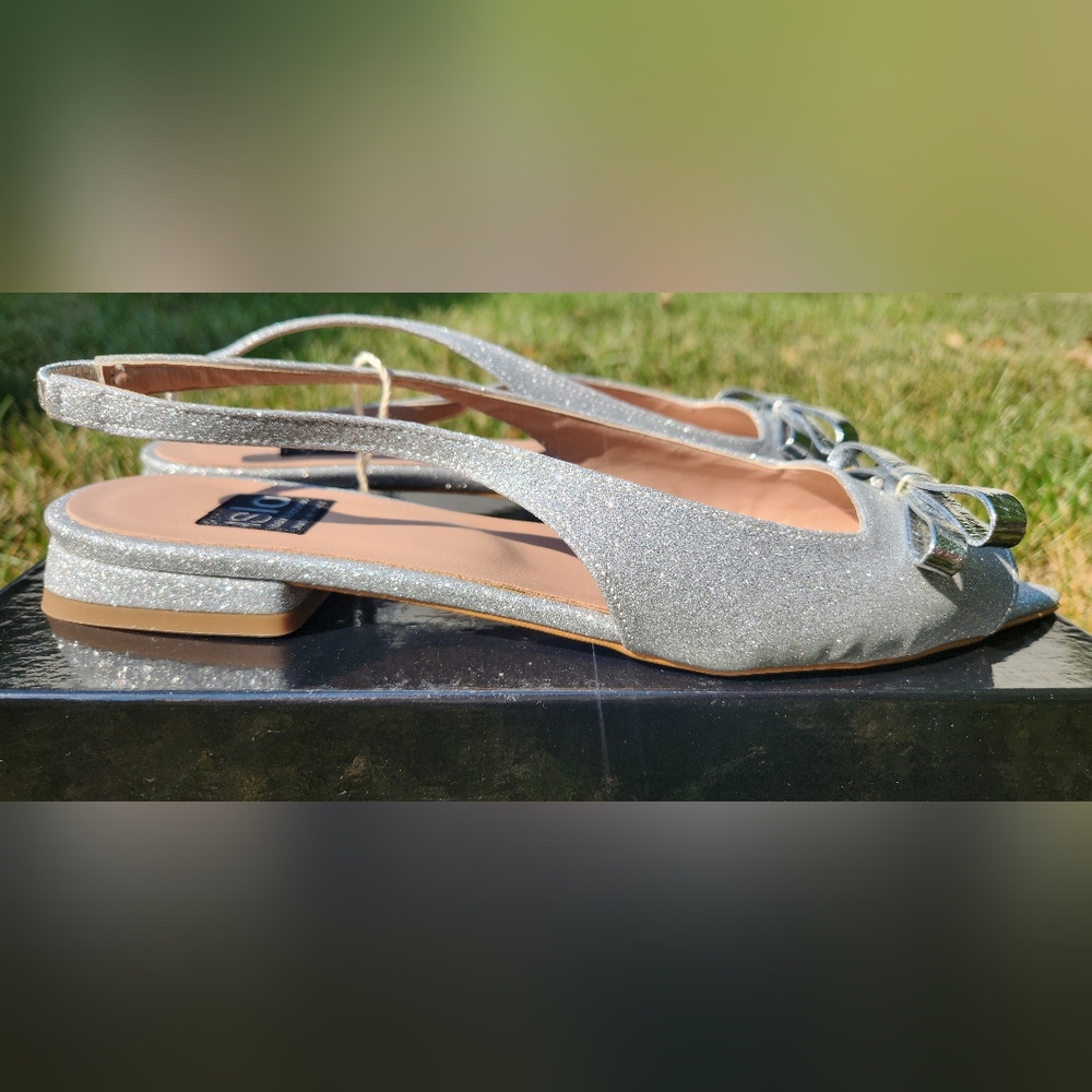 🇮🇹ISLO ISABELLA LORUSSO open toe flat slingback silver metallic sandals in 38 - Picture 7 of 15